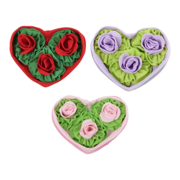 Pet Sniffing Mat with Rose Pattern Heart Shape Puzzle Toy for Cats and Dogs Slow Feeder and Enrichment
