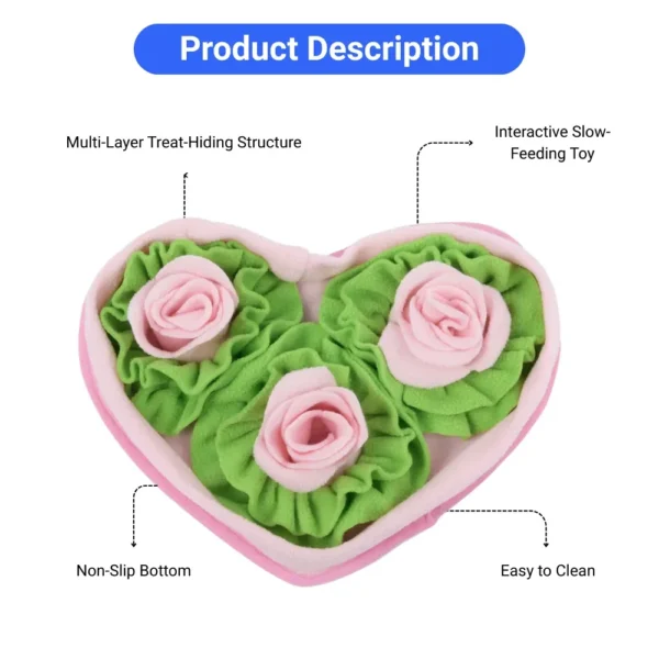 dfwwm0205304-02.webp Pet Sniffing Mat with Rose Pattern Heart Shape Puzzle Toy for Cats and Dogs Slow Feeder and Enrichment – product view 2