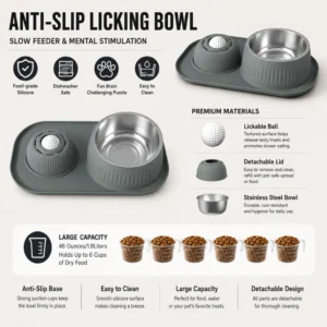 Anti-Slip Dog Slow Feeder Bowl with Licking Ball – product view 4