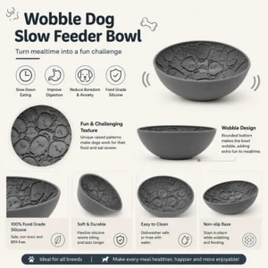 Cute Wobble Silicone Dog Slow Feeder Bowl – product view 4