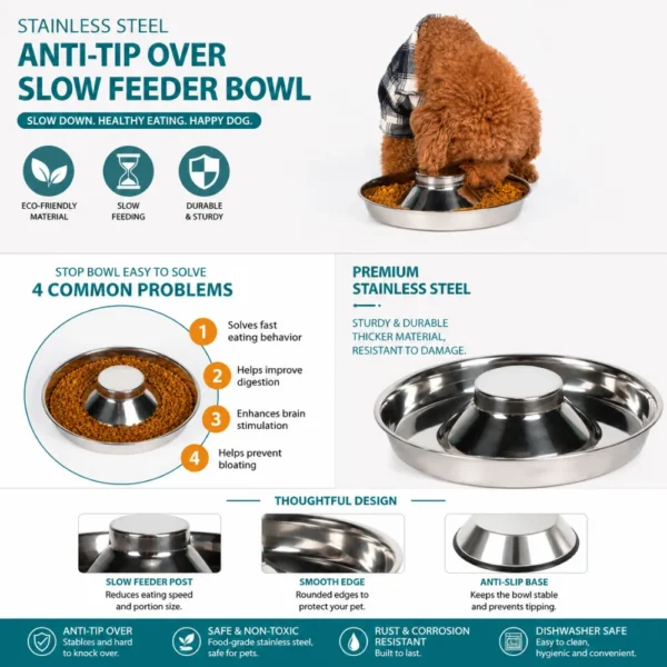 dfwwm0248345-04.webp Premium Stainless Steel Anti-Tip Slow Feeder Dog Bowl – product view 4
