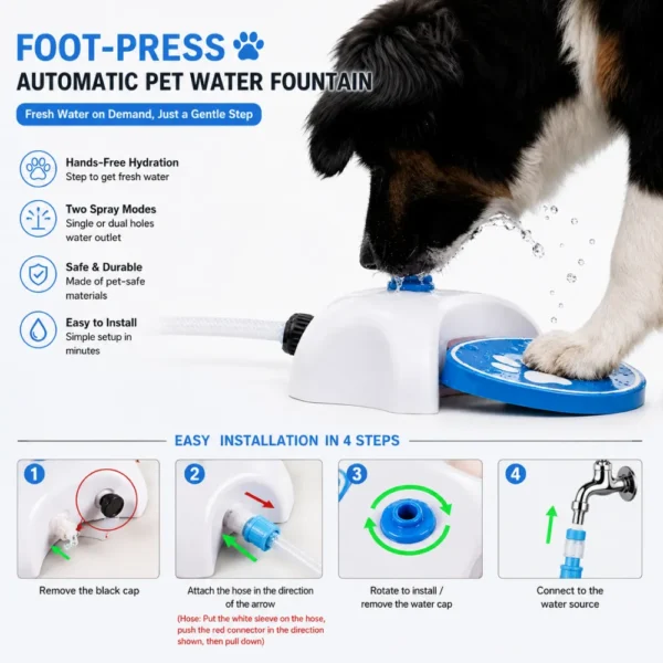 dfwwm0269081-04.webp Foot Press Automatic Pet Water Fountain with Hose for Dogs – product view 4