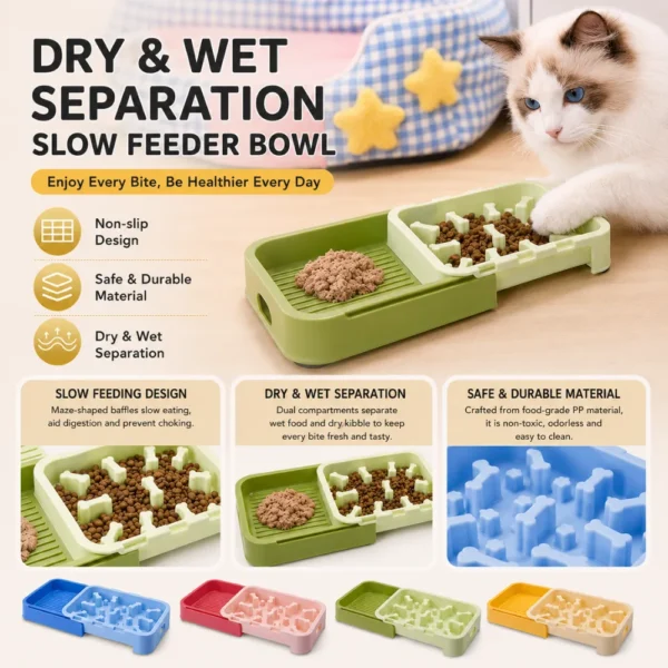 dfwwm0271249-04.webp Dry and Wet Separation Slow Feeder Bowl for Dogs and Cats 4 Colors Assorted – product view 4