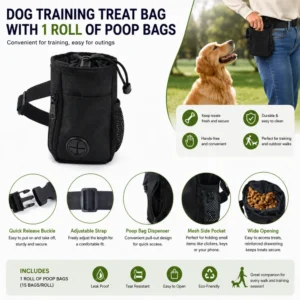 dfwwm0273361-04.webp Dog Training Treat Bag with Poop Bag Dispenser and 1 Roll of Poop Bags – product view 4