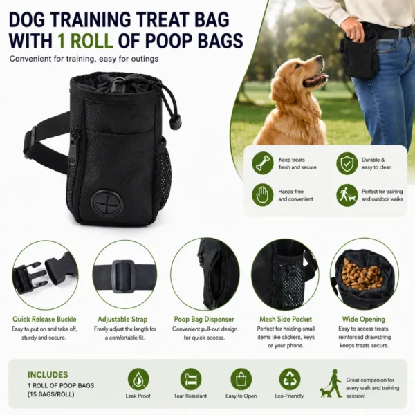 dfwwm0273361-04.webp Dog Training Treat Bag with Poop Bag Dispenser and 1 Roll of Poop Bags – product view 4