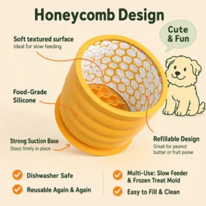 Honeycomb Silicone Dog Slow Feeder Cup with Suction Base 2 Colors Assorted – product view 4