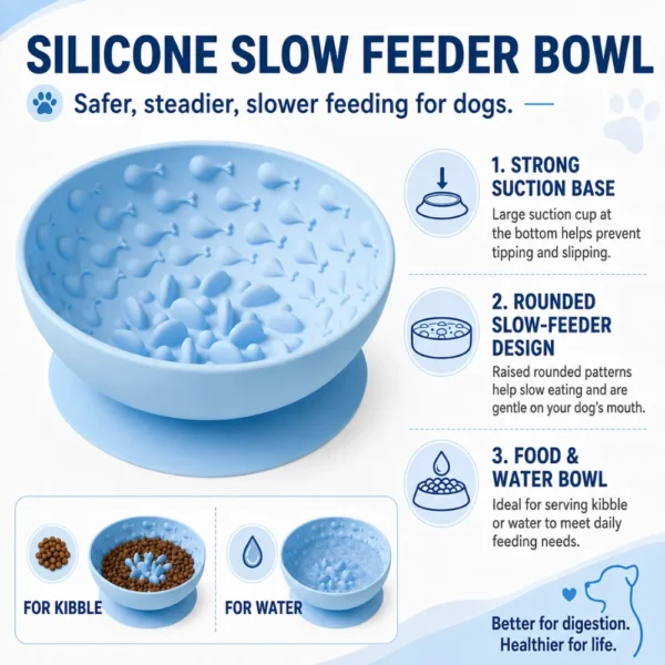dfwwm0280102-04.webp Silicone Slow Feeder Dog Bowl with Suction Base 3 Colors Assorted – product view 4