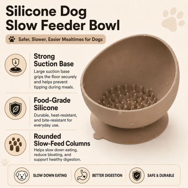 dfwwm0281016-04.webp Silicone Anti-Slip Slow Feeding Bowl for Dogs 3 Colors Assorted – product view 4
