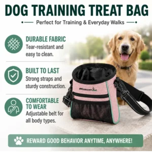 Dog Training Treat Bag Adjustable Strap Easy Clean Pouch for Walking Reward Pink – product view 4