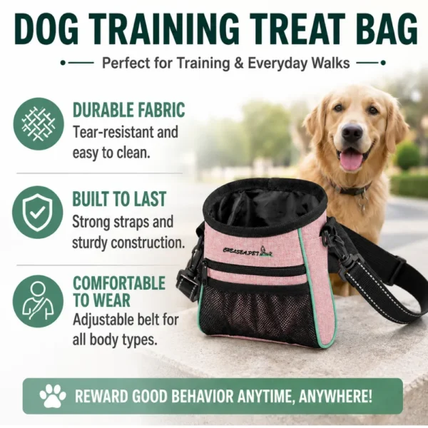 dfwwm0282231-04.webp Dog Training Treat Bag Adjustable Strap Easy Clean Pouch for Walking Reward Pink – product view 4