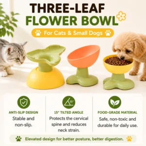 Elevated Three Leaf Tilted Pet Food Bowl for Cats and Small Dogs – product view 4