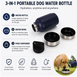 3 in 1 Portable Dog Water Bottle with Bowl and Food Container 2 Colors Assorted – product view 4