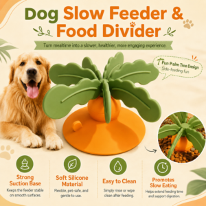 Dog Slow Feeder Palm Tree Silicone Food Divider with Suction 2 Colors Assorted – product view 4