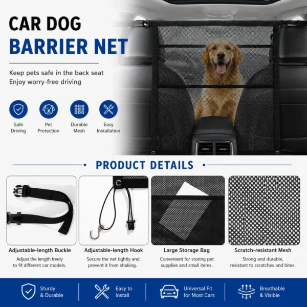 jfp-tr-00007-g03.webp Universal Dog Car Barrier Net with Storage Pockets for Pet Travel view 4