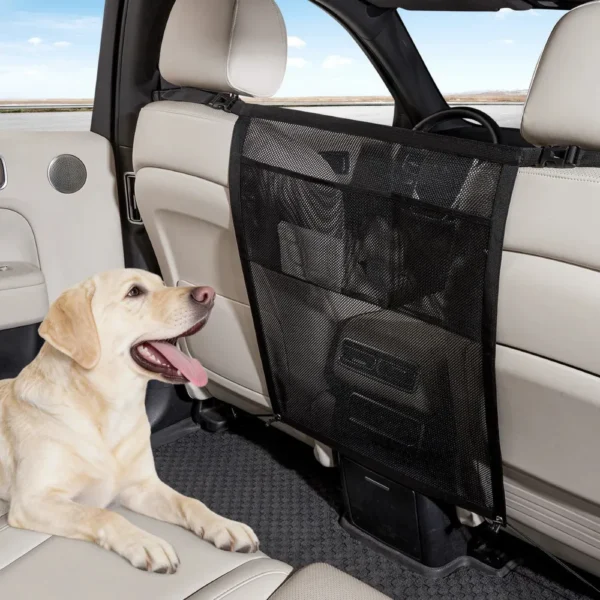 Universal Dog Car Barrier Net with Storage Pockets for Pet Travel