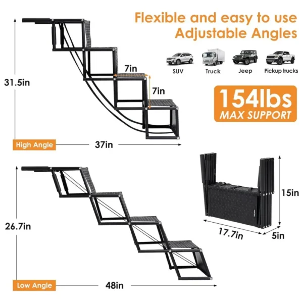 jfp-tr-00023-g03.webp Foldable Car Pet Dog Stair with Safety Carabiner view 4