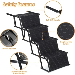 jfp-tr-00023-g04.webp Foldable Car Pet Dog Stair with Safety Carabiner view 5