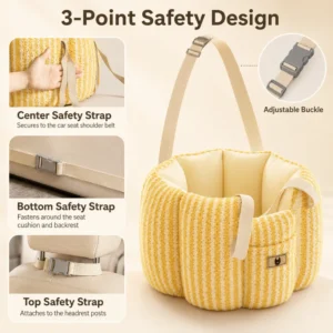 Plush Dog Car Seat Carrier with Safety Straps for Small Dogs view 4