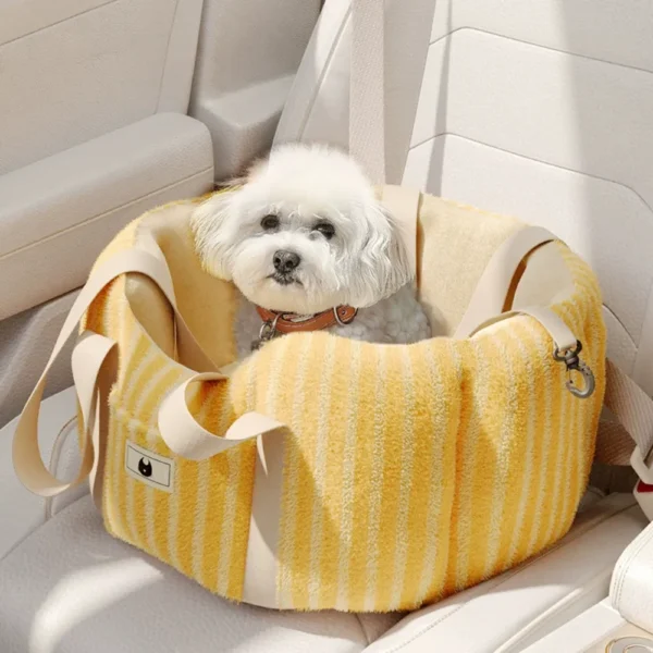 Plush Dog Car Seat Carrier with Safety Straps for Small Dogs