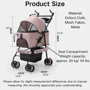 Deluxe Detachable Portable Foldable Pet Stroller with 4 Wheels view 3