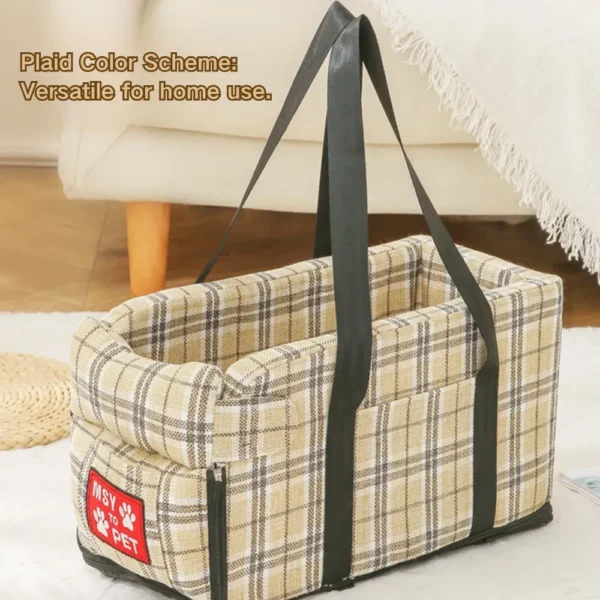 jfp-tr-00040-g05.webp All-Season Portable Plaid Pet Car Seat Bed with Handle view 6