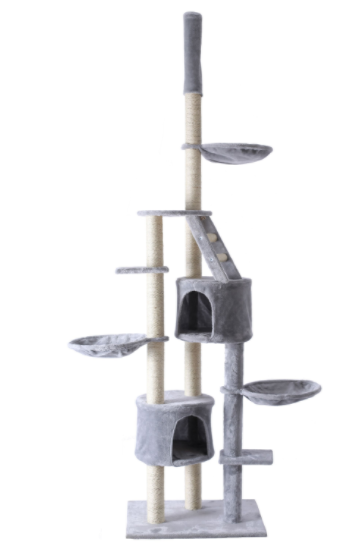 230 cm Cat Tree with Three Condos and Ladder, Grey