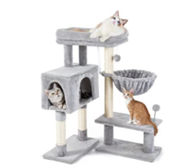 97 cm Cat Tree with One Condo and Basket, Grey