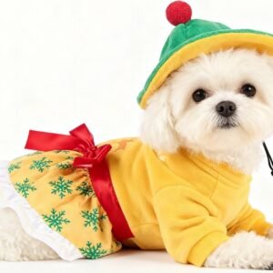 Christmas Reindeer Plush Dog Dress Set With Hat