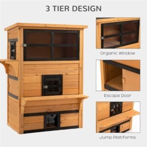 Three-Tier Outdoor Cat Condo with Asphalt Roof and Five Access Doors