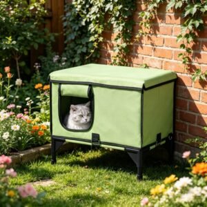 Large Elevated Heated Cat House with Waterproof Pad and Insulated Lining