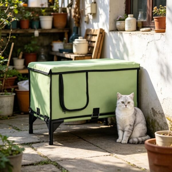 Large Elevated Heated Cat House with Waterproof Pad and Insulated Lining - image 2 Large Elevated Heated Cat House with Waterproof Pad and Insulated Lining view 2
