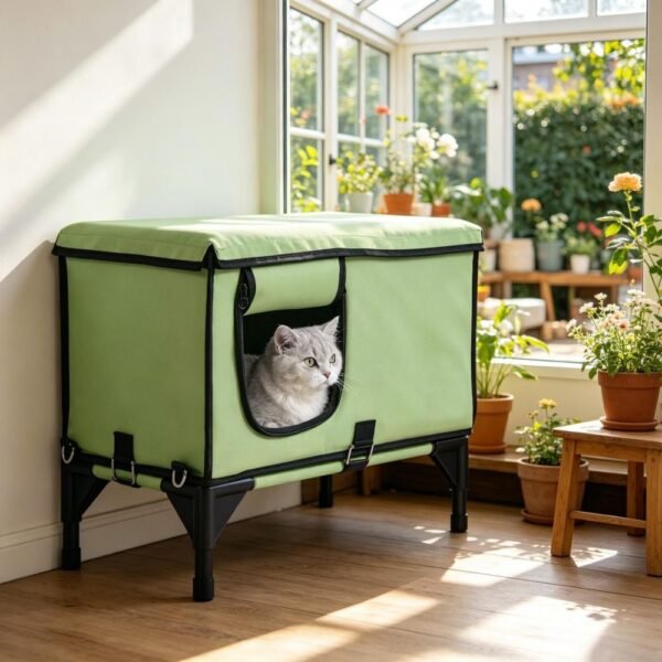 Large Elevated Heated Cat House with Waterproof Pad and Insulated Lining - image 6 Large Elevated Heated Cat House with Waterproof Pad and Insulated Lining view 6