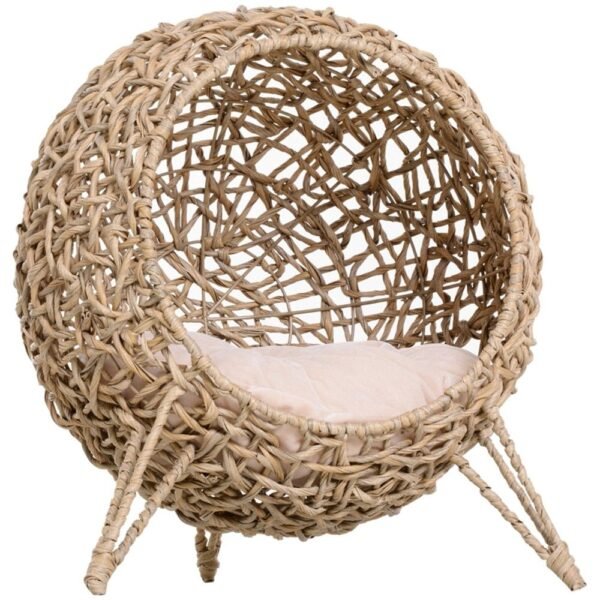 Woven Water Hyacinth Cat Pod Bed on Metal Tripod Base, Beige - image 2 Woven Water Hyacinth Cat Pod Bed on Metal Tripod Base Beige view 2