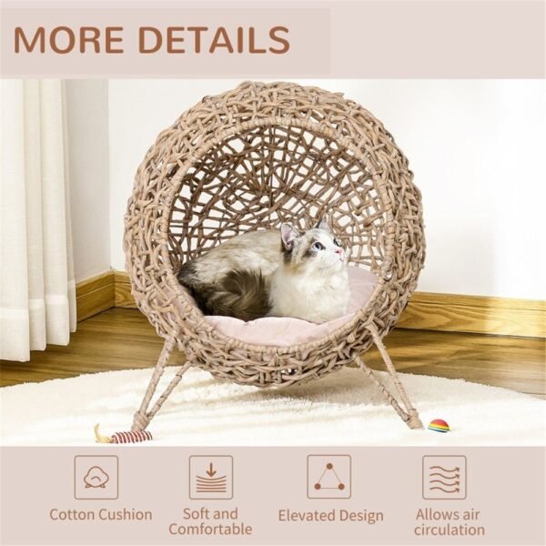 Woven Water Hyacinth Cat Pod Bed on Metal Tripod Base, Beige - image 3 Woven Water Hyacinth Cat Pod Bed on Metal Tripod Base Beige view 3