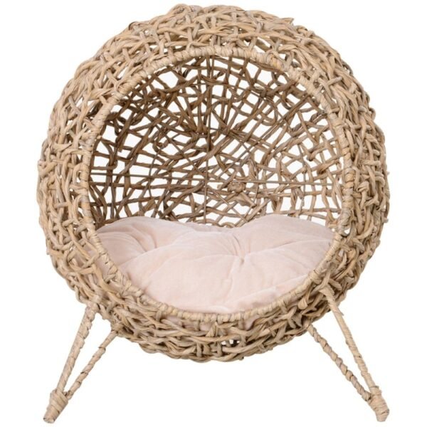 Woven Water Hyacinth Cat Pod Bed on Metal Tripod Base, Beige - image 4 Woven Water Hyacinth Cat Pod Bed on Metal Tripod Base Beige view 4