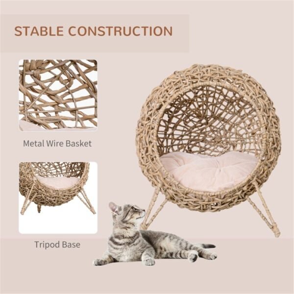 Woven Water Hyacinth Cat Pod Bed on Metal Tripod Base, Beige - image 5 Woven Water Hyacinth Cat Pod Bed on Metal Tripod Base Beige view 5