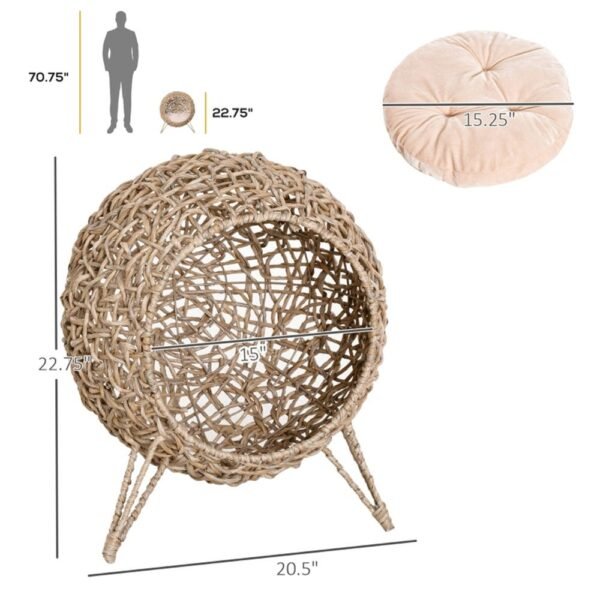 Woven Water Hyacinth Cat Pod Bed on Metal Tripod Base, Beige - image 6 Woven Water Hyacinth Cat Pod Bed on Metal Tripod Base Beige view 6