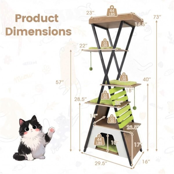 73" Multi-Level Cat Tree with Condo, Top Perch and Scratching Pad - image 3 73" Multi-Level Cat Tree with Condo Top Perch and Scratching Pad view 3