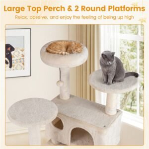 52" Cat Tree Tower with Two Condos and Sisal Scratching Posts, Beige - image 5 52" Cat Tree Tower with Two Condos and Sisal Scratching Posts Beige view 5