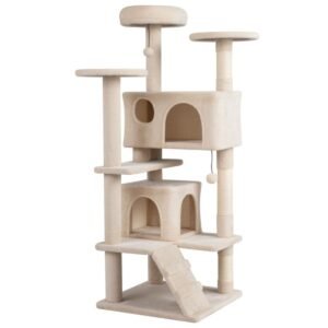 52" Cat Tree Tower with Two Condos and Sisal Scratching Posts, Beige - image 7 52" Cat Tree Tower with Two Condos and Sisal Scratching Posts Beige view 7