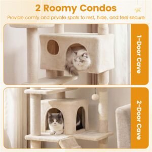 52" Cat Tree Tower with Two Condos and Sisal Scratching Posts, Beige - image 8 52" Cat Tree Tower with Two Condos and Sisal Scratching Posts Beige view 8