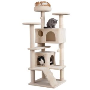 52" Cat Tree Tower with Two Condos and Sisal Scratching Posts, Beige - image 9 52" Cat Tree Tower with Two Condos and Sisal Scratching Posts Beige view 9