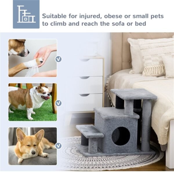 Adjustable Cat Steps with Condo and Hanging Toy for Small and Senior Cats