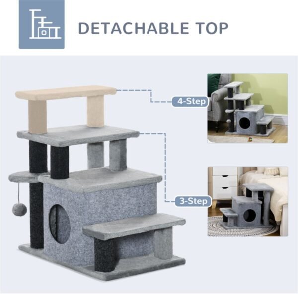 Adjustable Cat Steps with Condo and Hanging Toy for Small and Senior Cats - image 2 Adjustable Cat Steps with Condo and Hanging Toy for Small and Senior Cats view 2