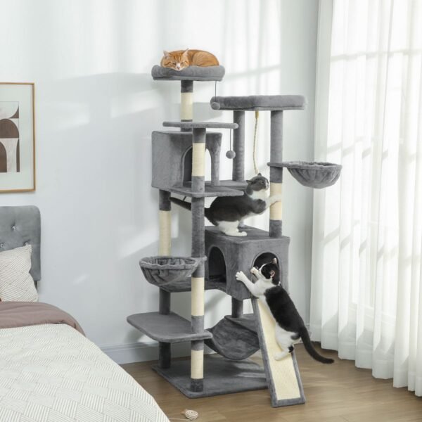 68.5" Cat Tree with Two Condos Three Hammocks and Scratching Ramp