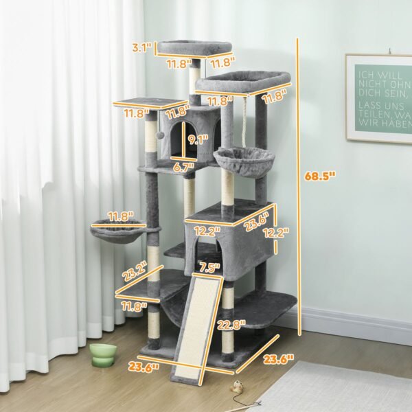 68.5" Cat Tree with Two Condos, Three Hammocks and Scratching Ramp - image 5 68.5" Cat Tree with Two Condos Three Hammocks and Scratching Ramp view 5