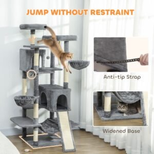 68.5" Cat Tree with Two Condos, Three Hammocks and Scratching Ramp - image 7 68.5" Cat Tree with Two Condos Three Hammocks and Scratching Ramp view 7