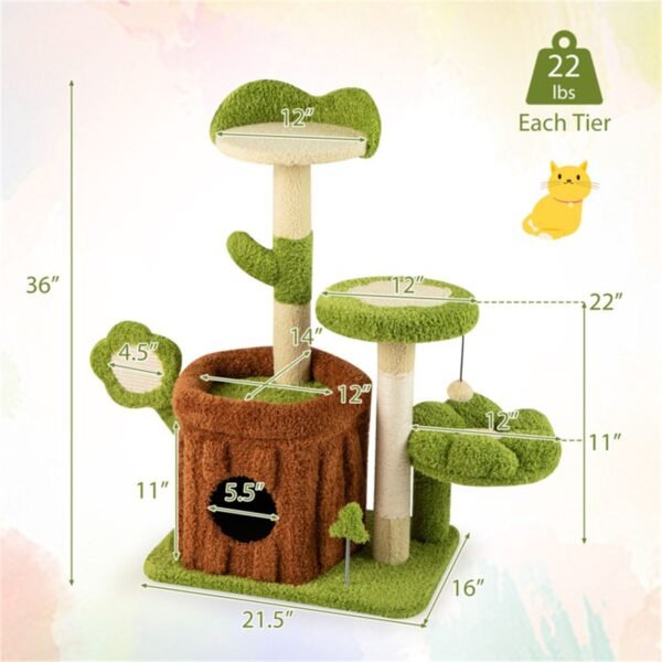 36" Jungle Theme Cat Tree with Washable Peach-Skin Covers and Sisal Post - image 2 36" Jungle Theme Cat Tree with Washable Peach-Skin Covers and Sisal Post view 2