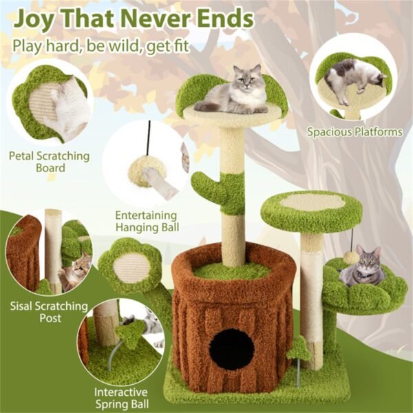 36" Jungle Theme Cat Tree with Washable Peach-Skin Covers and Sisal Post - image 3 36" Jungle Theme Cat Tree with Washable Peach-Skin Covers and Sisal Post view 3