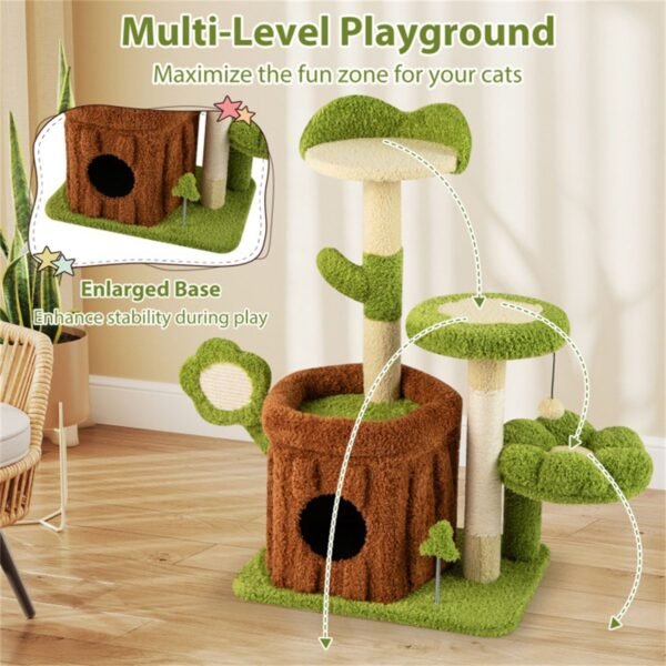 36" Jungle Theme Cat Tree with Washable Peach-Skin Covers and Sisal Post - image 4 36" Jungle Theme Cat Tree with Washable Peach-Skin Covers and Sisal Post view 4